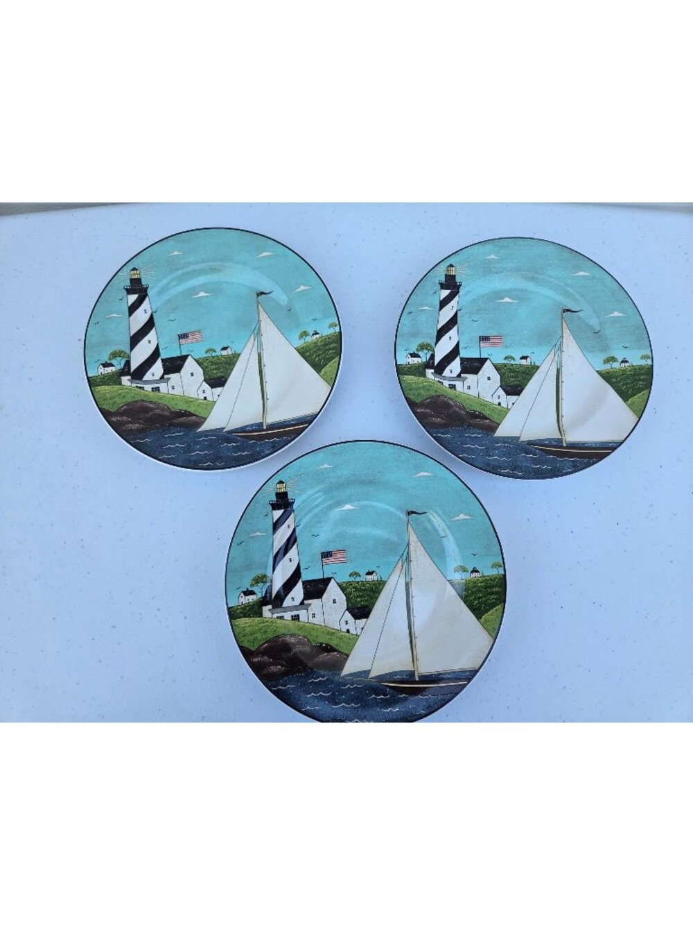 3 Warren Kimble Coastal Breeze Plates By Sakura1998 Sailboat & Lighthouse Design